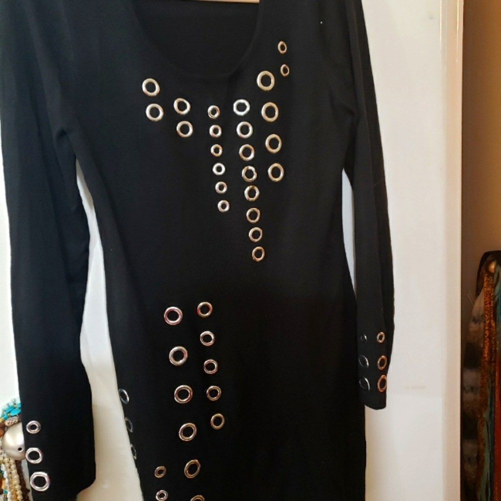 Black and silver rings fitted sweater dress size L